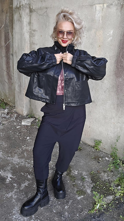 Nerina eco leather bomber jkt black