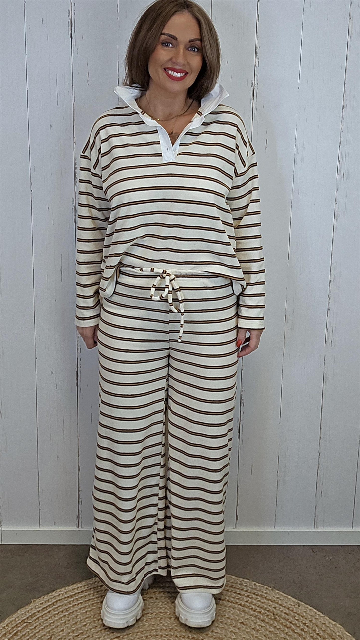 Oline bukse stripet beige