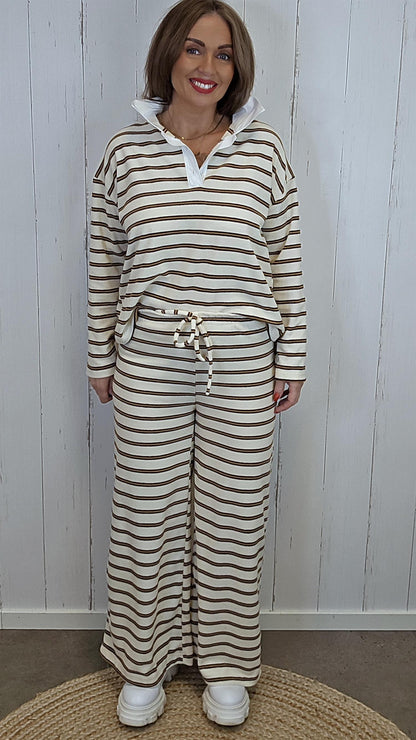 Oline bukse stripet beige