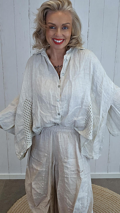 Tanja linskjorte med Hekledetaljer beige