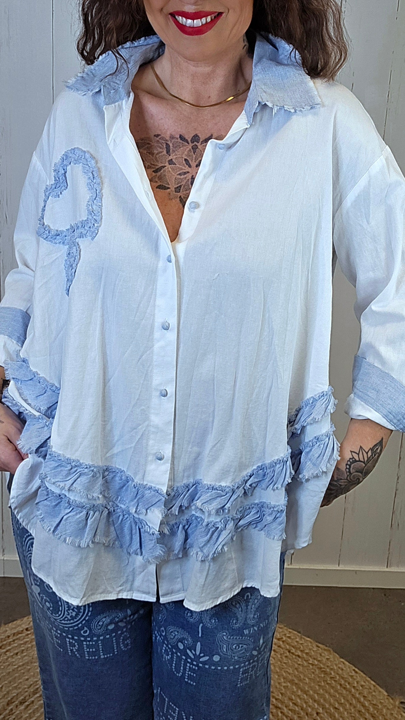 Elvira skjorte med volang og lin