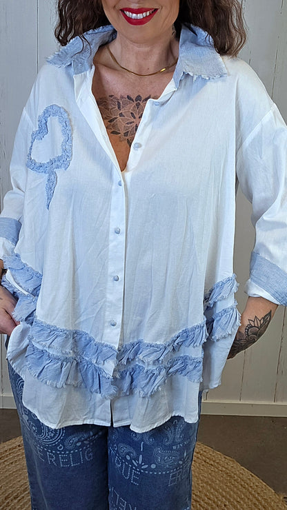 Elvira skjorte med volang og lin