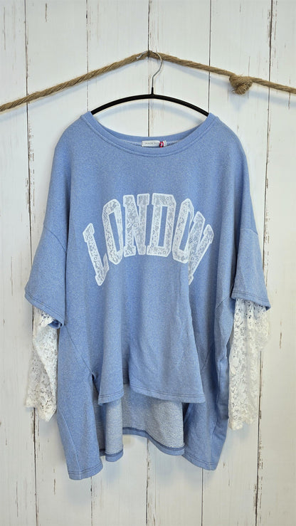 Birka oversized topp hvit/blå