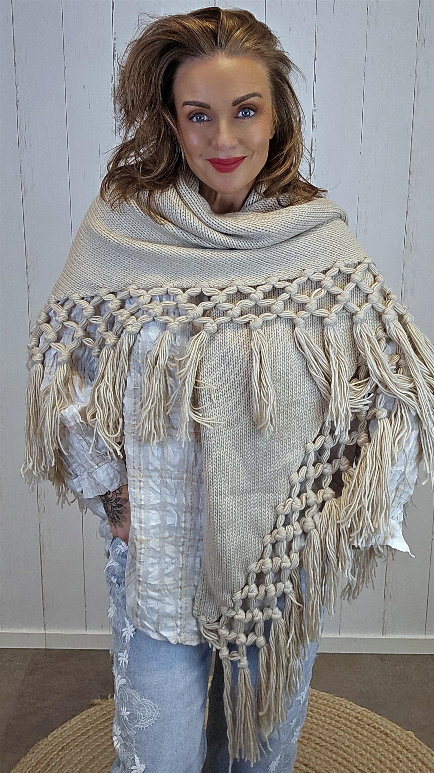 Lise Trekantskjerf med Frynser mørk beige