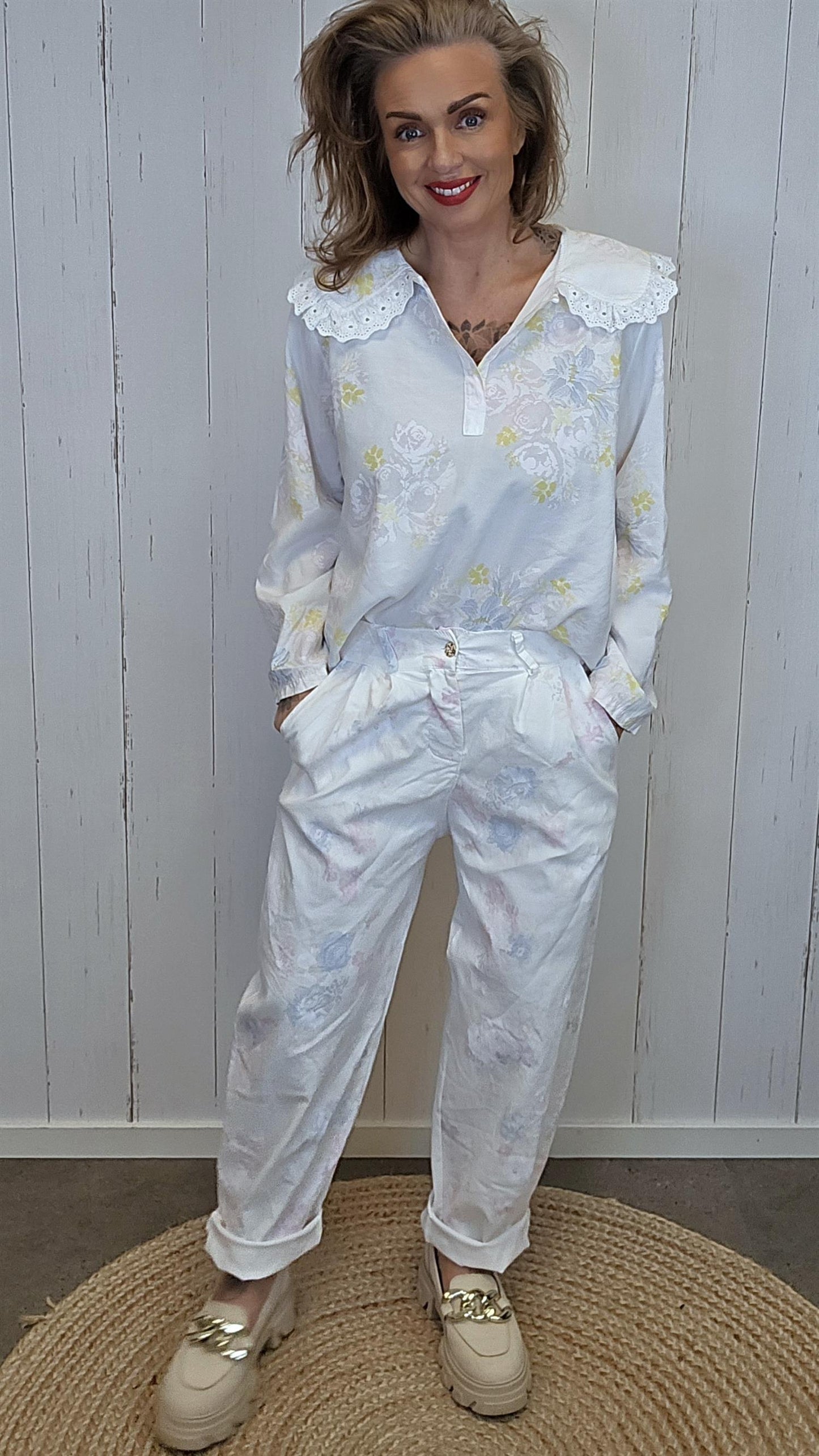 Nora blomsterbukse offwhite