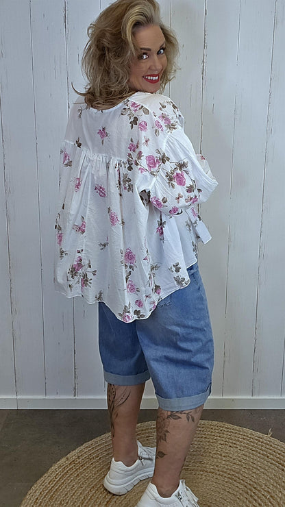 Rose bluse med blomsterprint