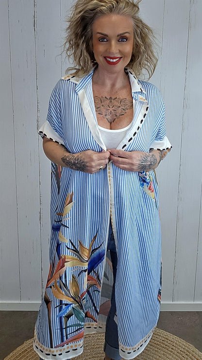 Emilie skjortekjole med striper og print
