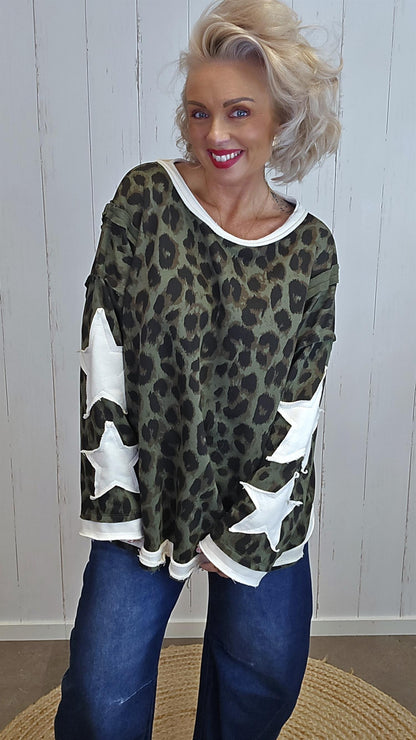 Stella leopardgenser med stjerne kaki