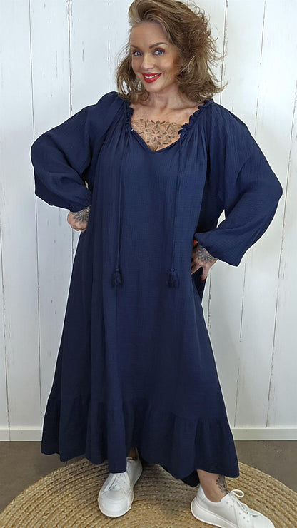 Nora vaffelkjole Navy