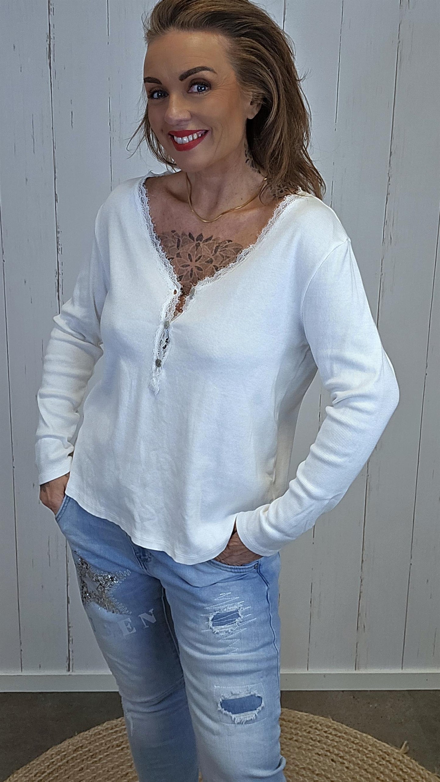 Ane ribbet topp offwhite