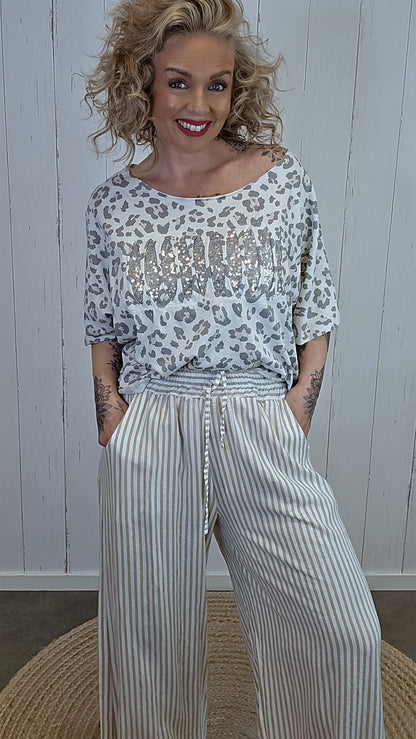 Lydia linbukse beige stripet