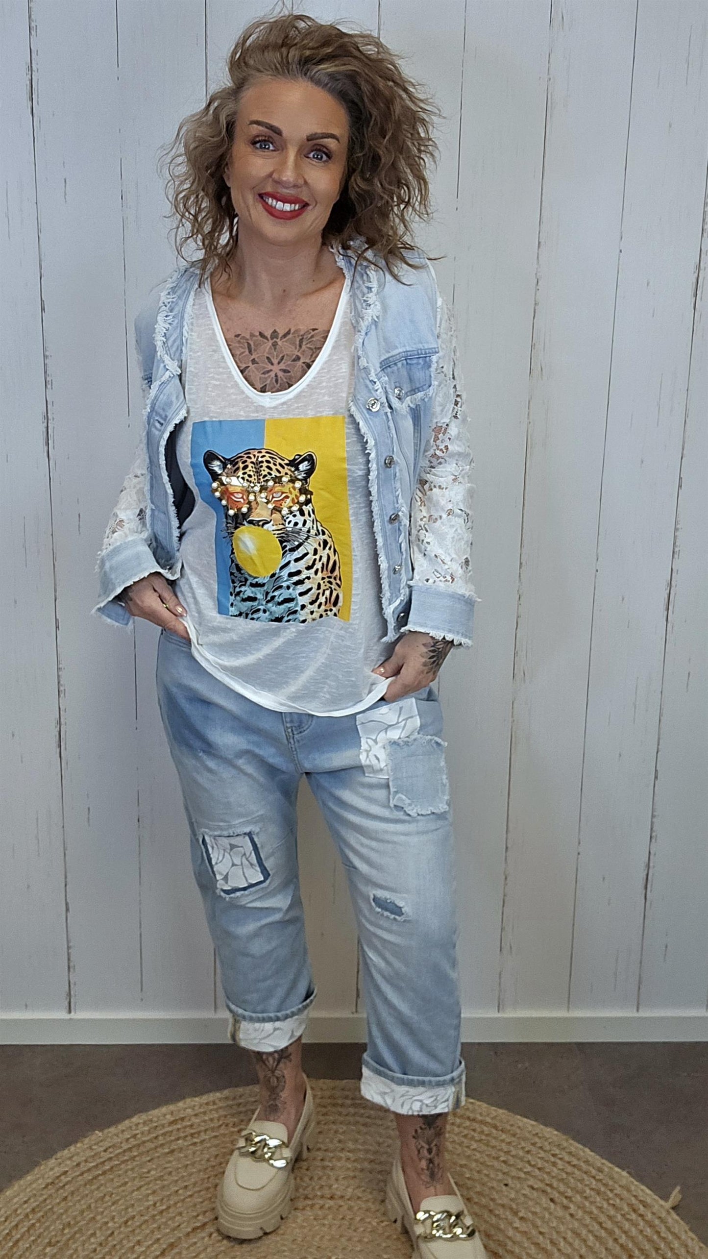 Leopard sommertopp hvit