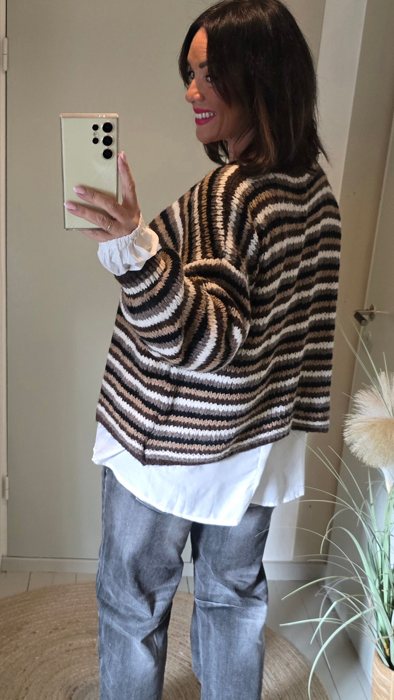 Claudia jakke brun med striper