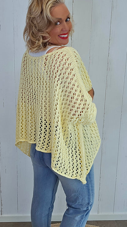 Eline Strikket Poncho Topp lys gul