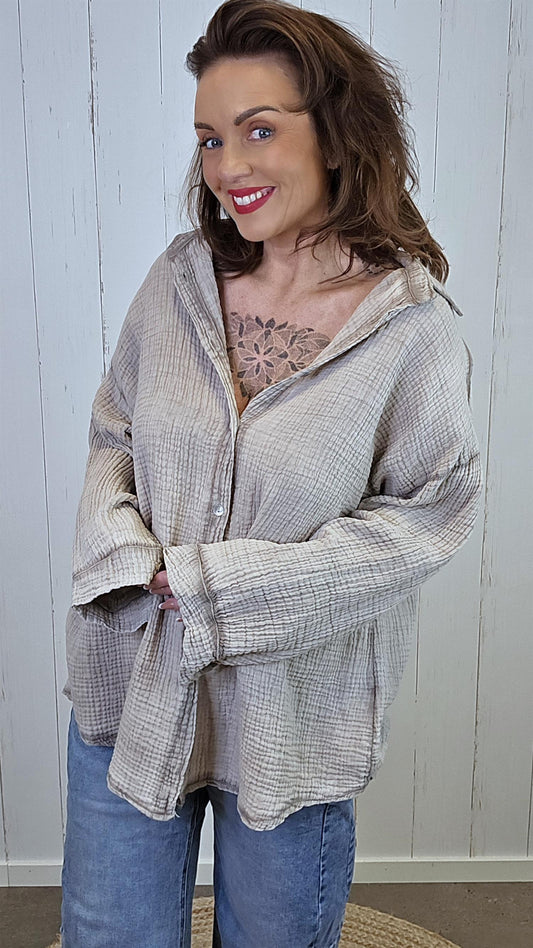 Alma Vaffletskjorte Taupe