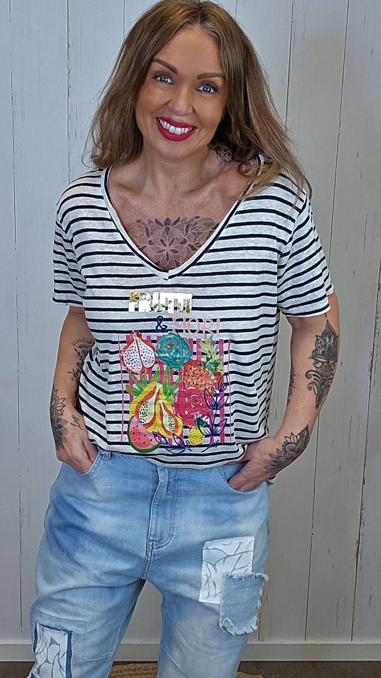 Amalie stripet topp Navy