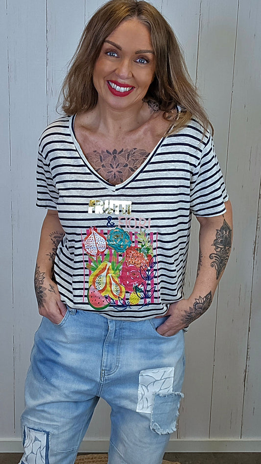 Amalie stripet topp Navy