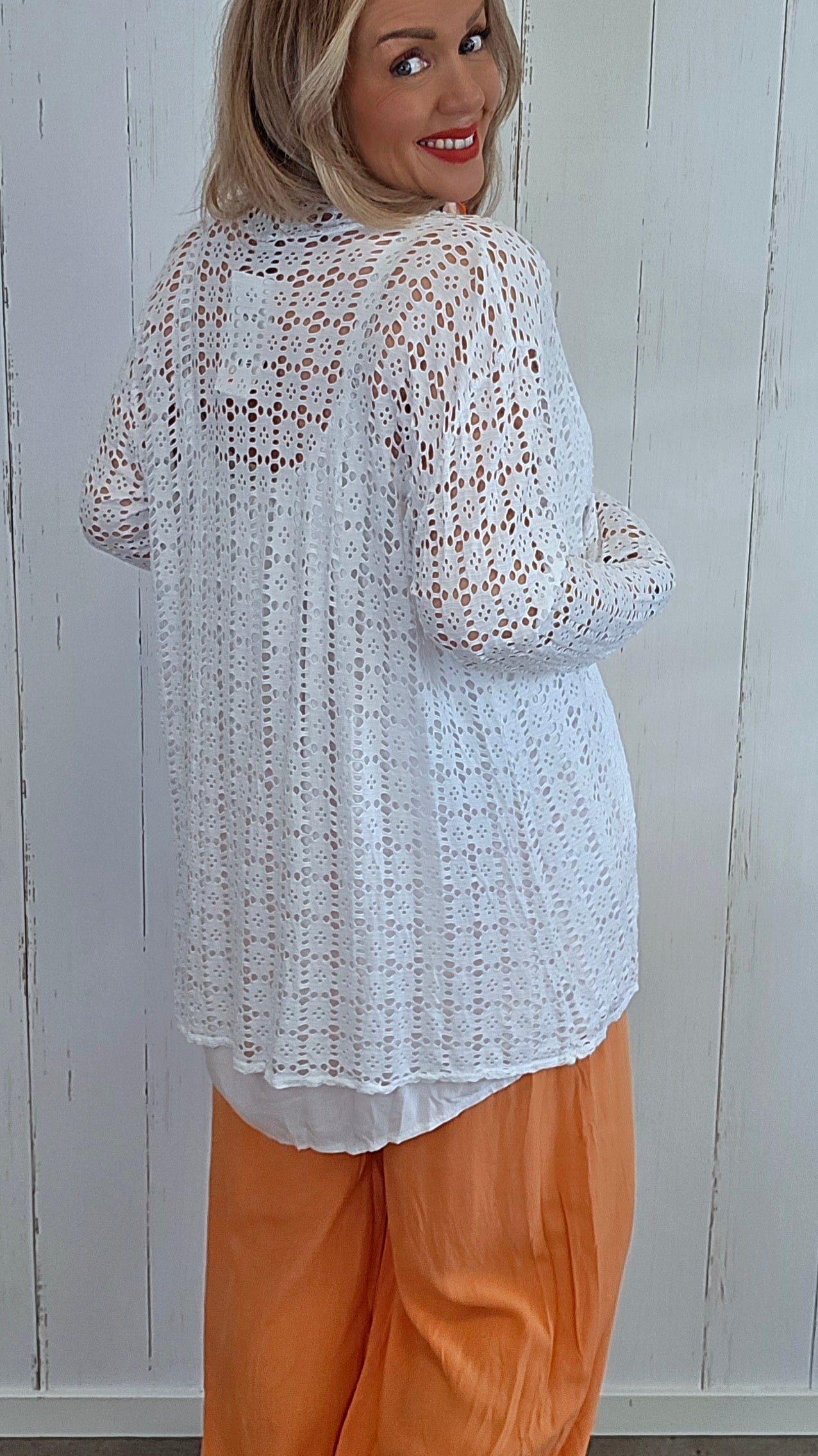 Leora lang blondecardigan hvit