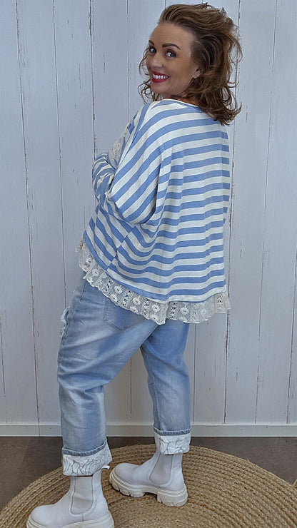 Cecilie stripet topp lyseblå