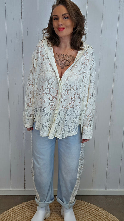 Alva blondeskjorte beige