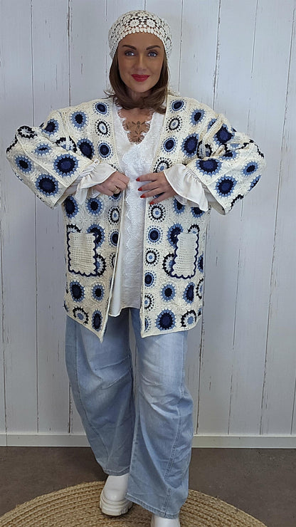 Cassandra crochet jakke blå