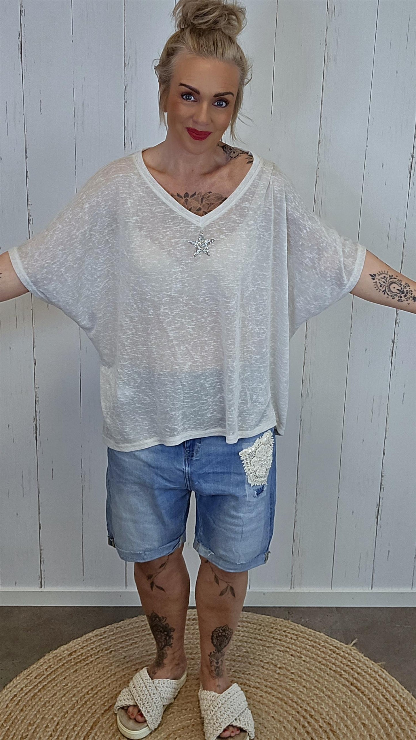 Oversized stjerne topp beige