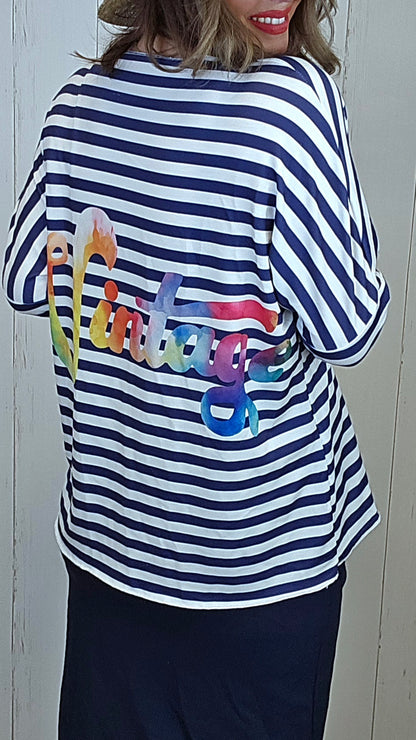 Bella genser Vintage blå striper