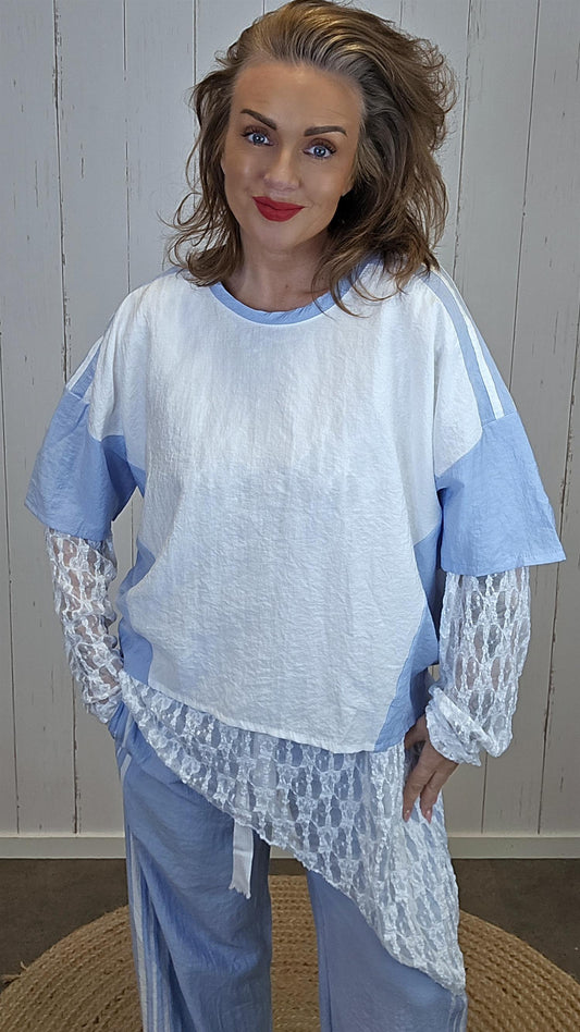 Nora viskosetopp blå/hvit