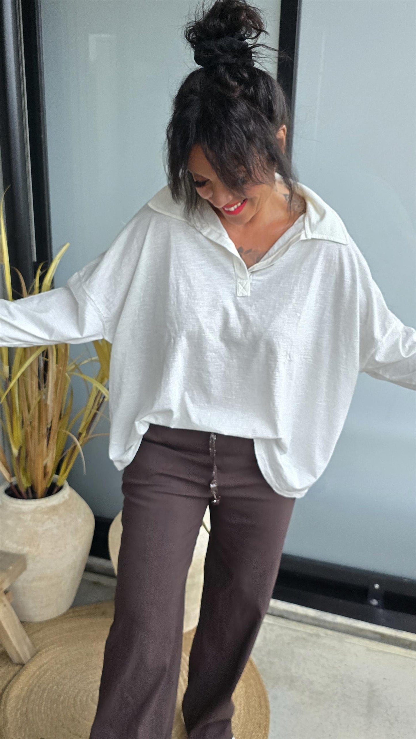 Bianco topp med knapper offwhite