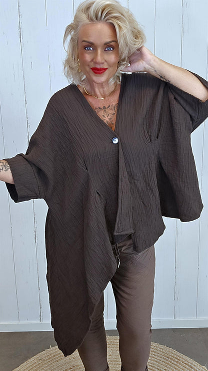 Belinda asymmetrisk jakke brun