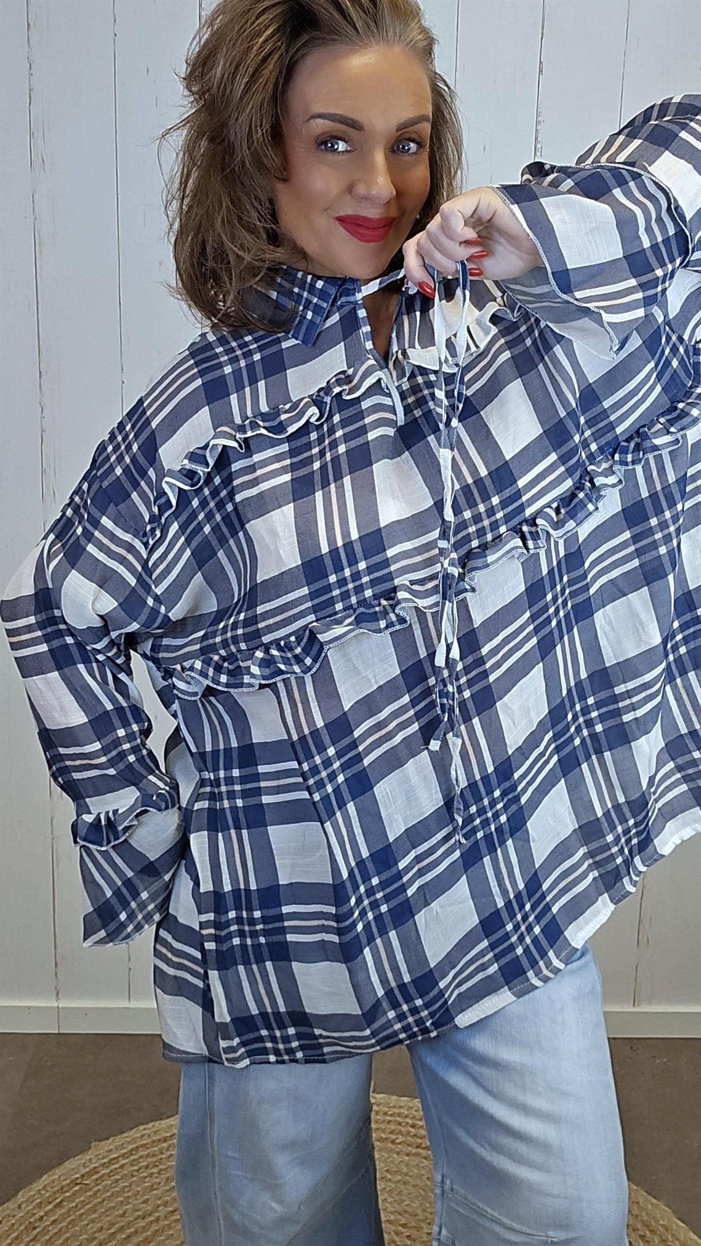 Veronika bluse med ruter navy