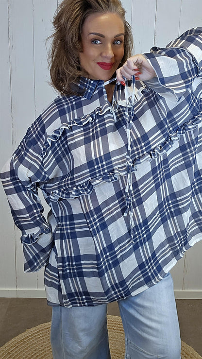 Veronika bluse med ruter navy