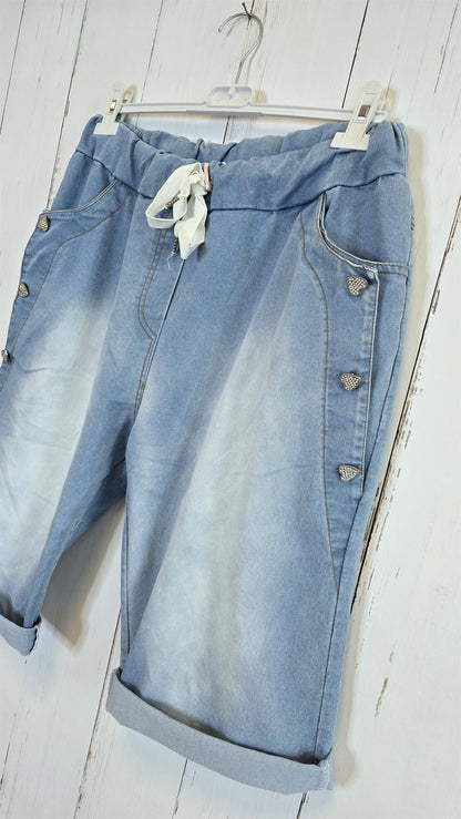 Kitty denim jogger shorts