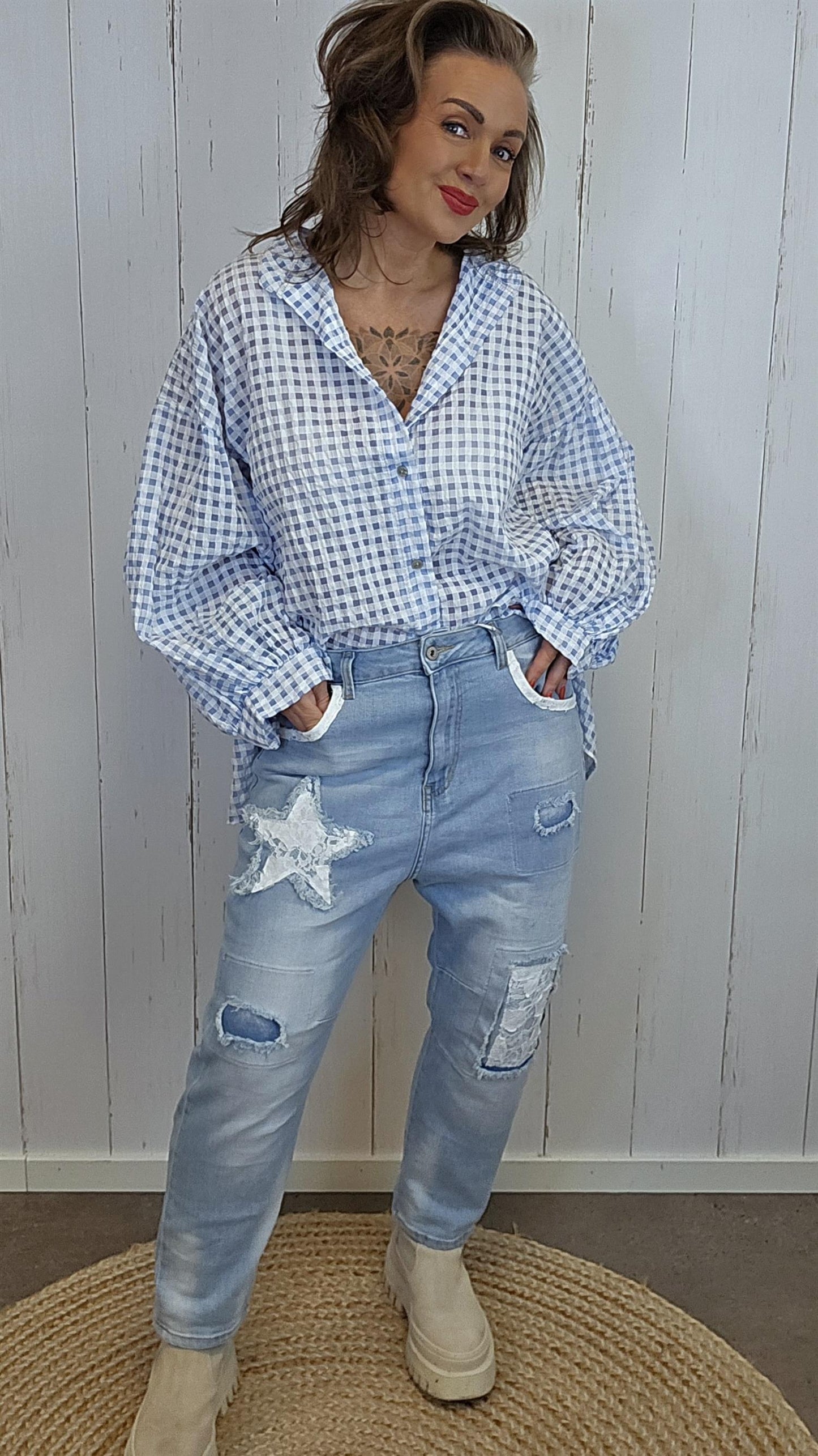 Oline blondepatch jeans lysblå