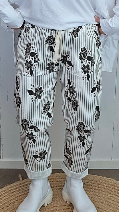 Ylva stripet blomsterbukse svart