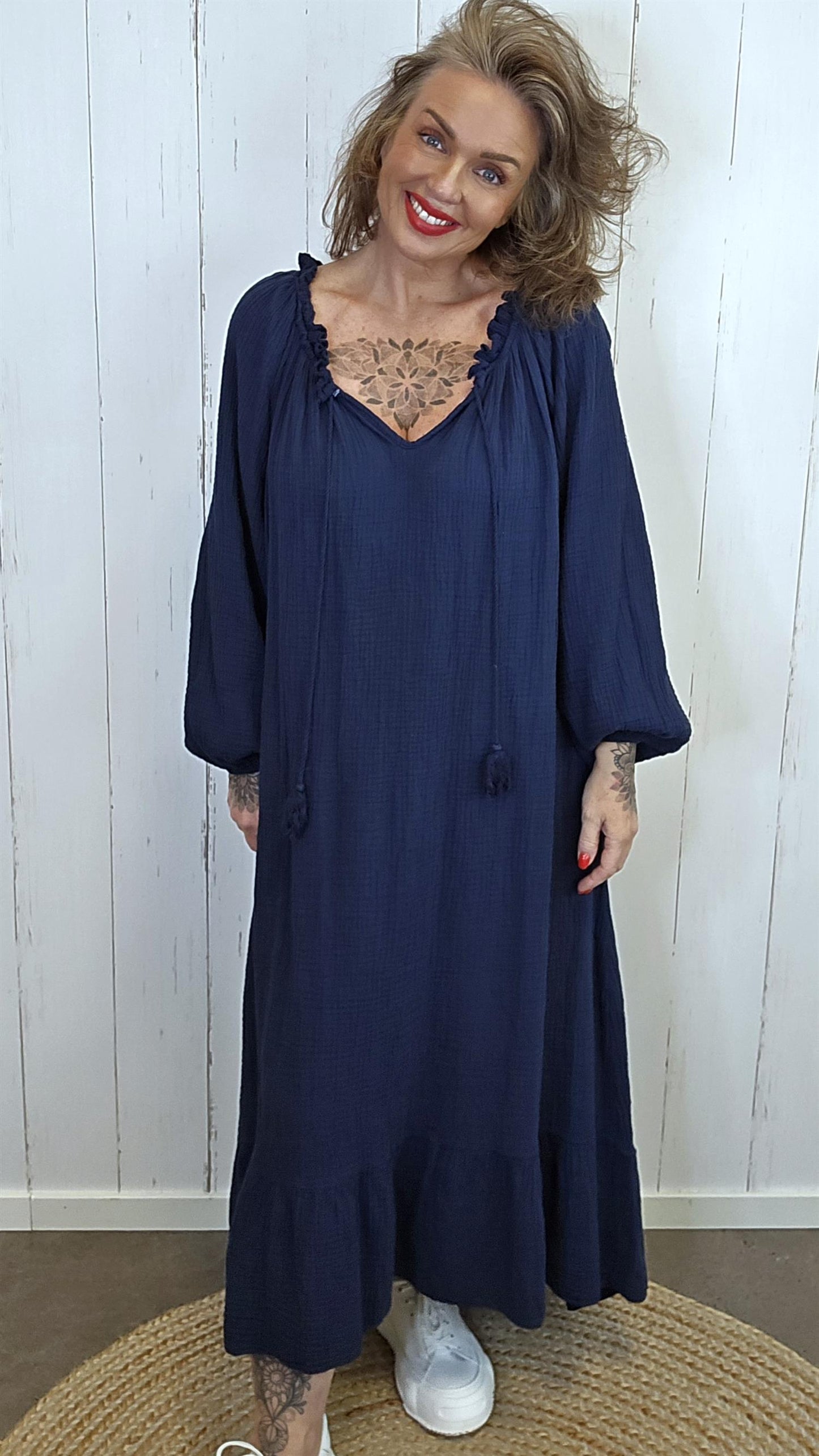 Nora vaffelkjole Navy