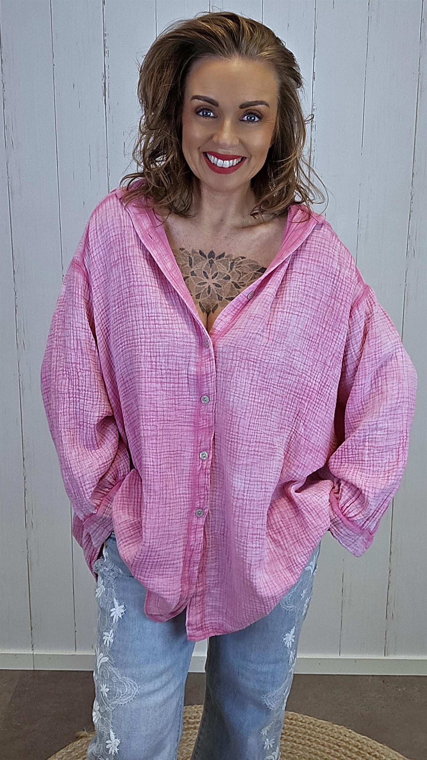 Signe vaffelskjorte rosa