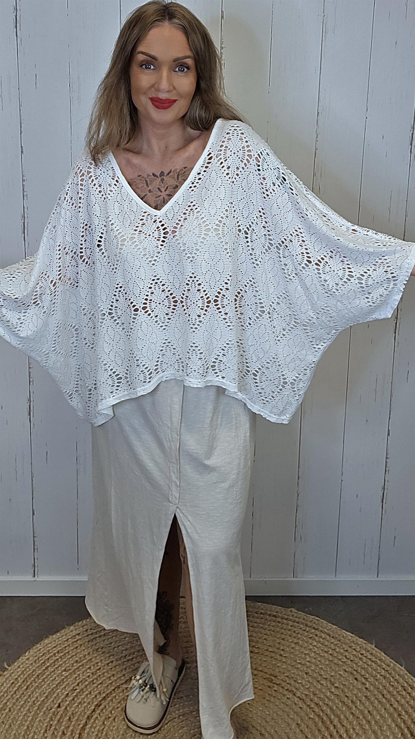Eline poncho topp blonde Hvit
