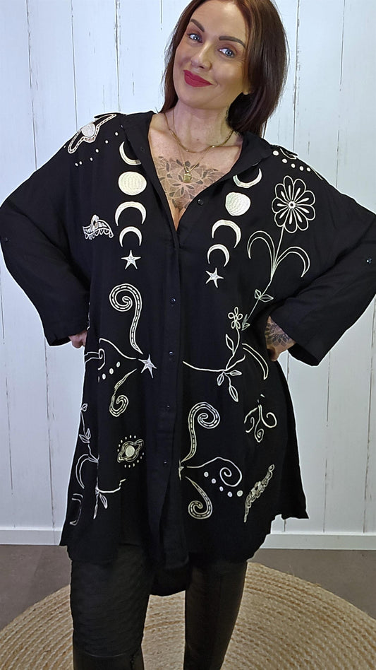 Sofia brodert skjorte sort