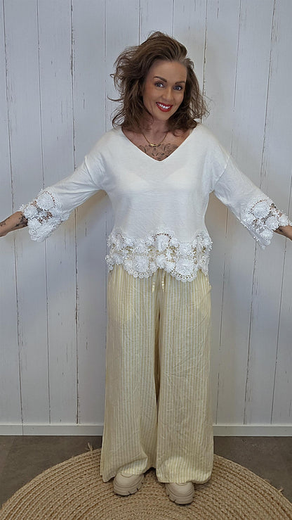 Helene krem topp med blonder