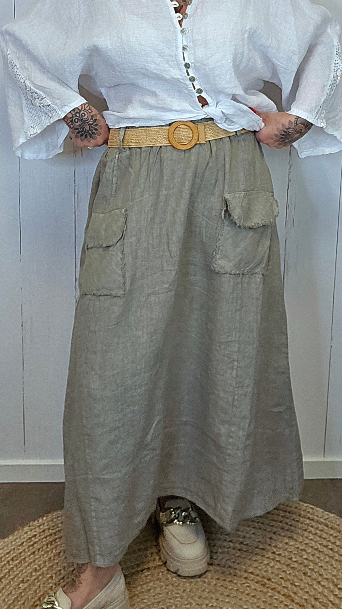 Nadja lin skjørt kaki