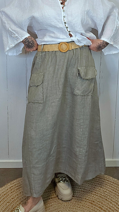 Nadja lin skjørt kaki