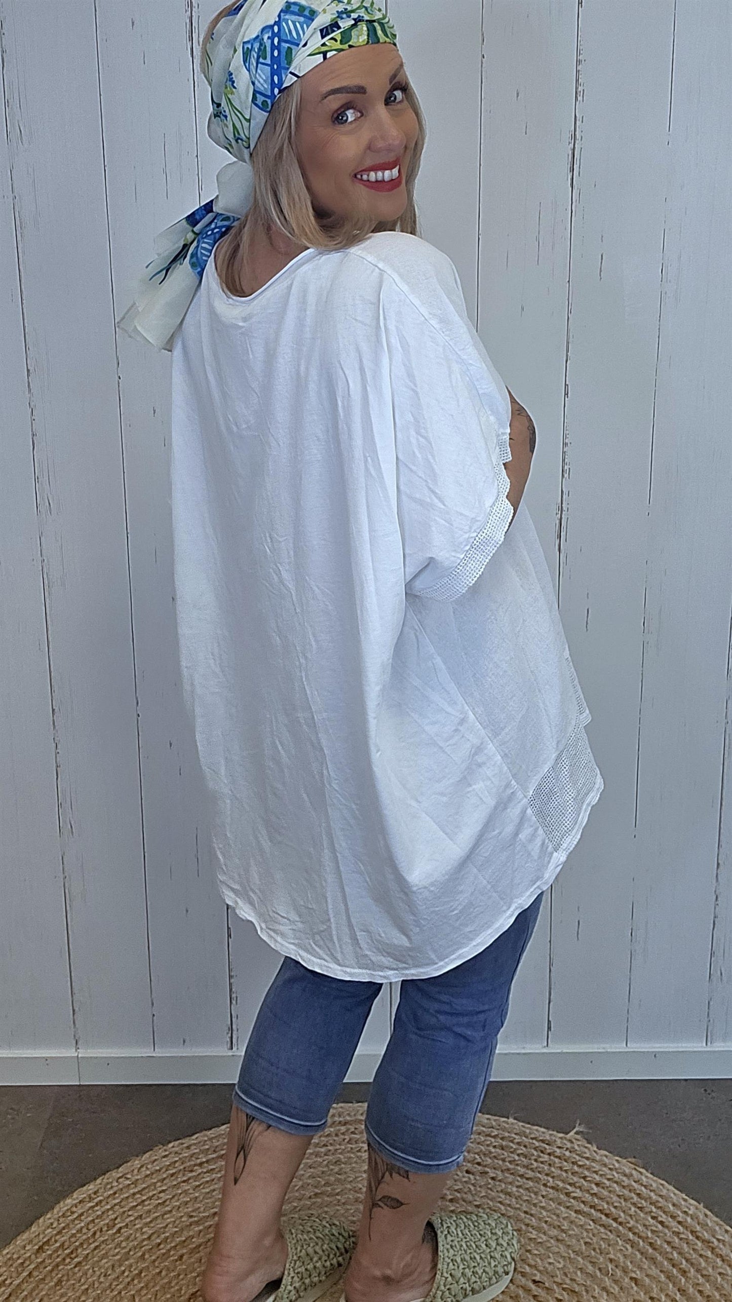 Stjerne Topp med V-hals hvit