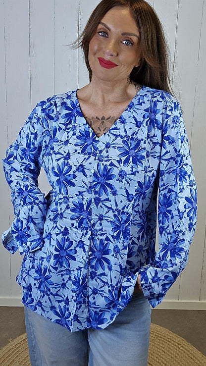 Eline blomsterbluse blå