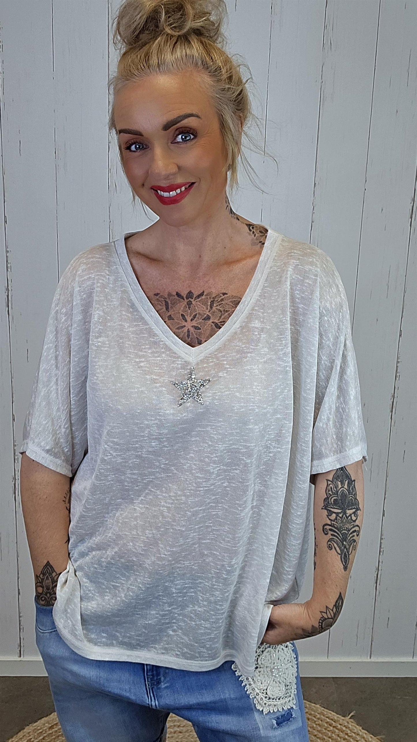 Oversized stjerne topp beige