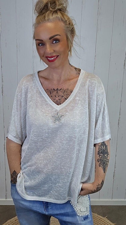 Oversized stjerne topp beige