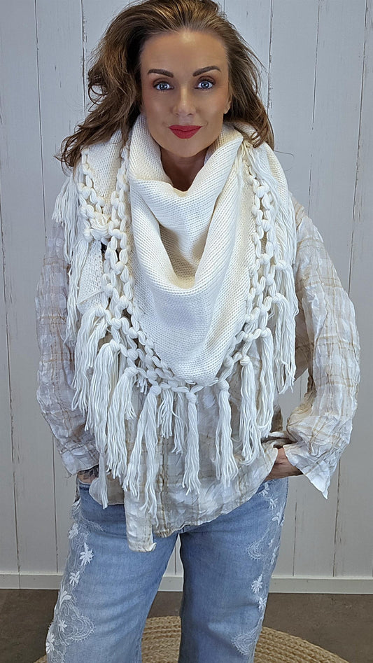 Lise Trekantskjerf med Frynser Creme