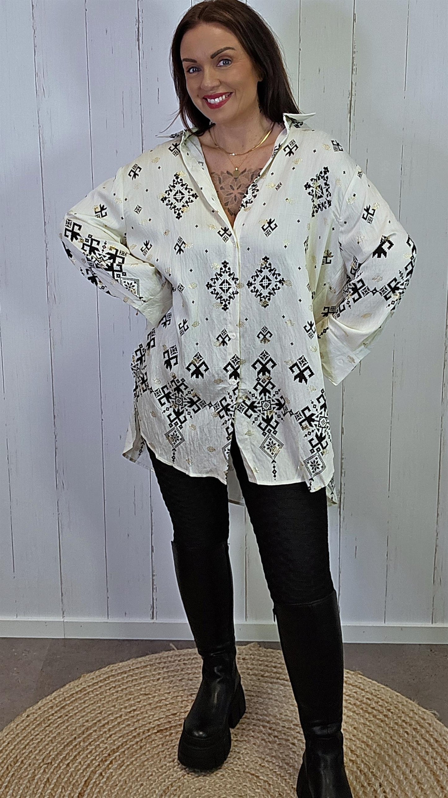 Mila mønstret skjorte beige