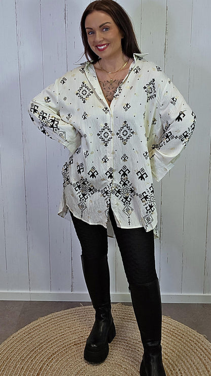 Mila mønstret skjorte beige