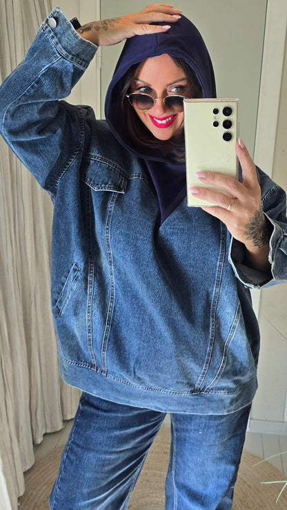 Maja denim genser med hette